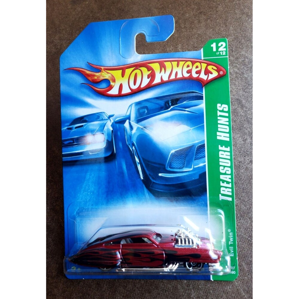 2007 Hot Wheels EVIL TWIN RED 132/180 TREASURE HUNTS 12/12 1:64 Open Hole Wheels
